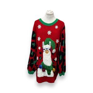 33 Degrees Llama Ugly Christmas Sweater XXL Red & Green Acrylic/Polyester
